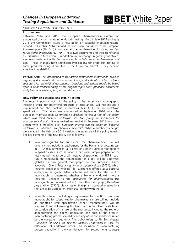 Changes in European Endotoxin Testing Regulations and Guidance - By Mick Dawson